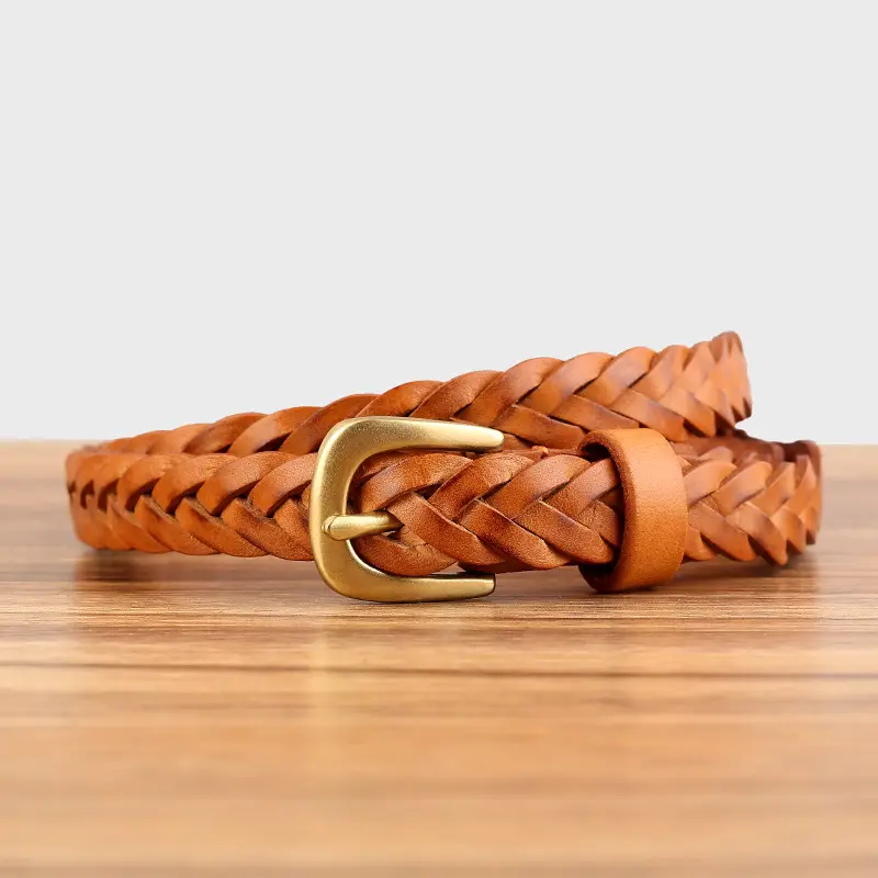 Braided Leather Belt with Vintage Pin Buckle for Women - Image 2