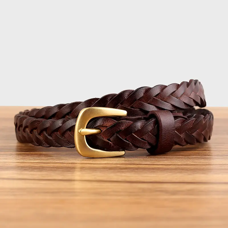 Braided Leather Belt with Vintage Pin Buckle for Women - Image 3