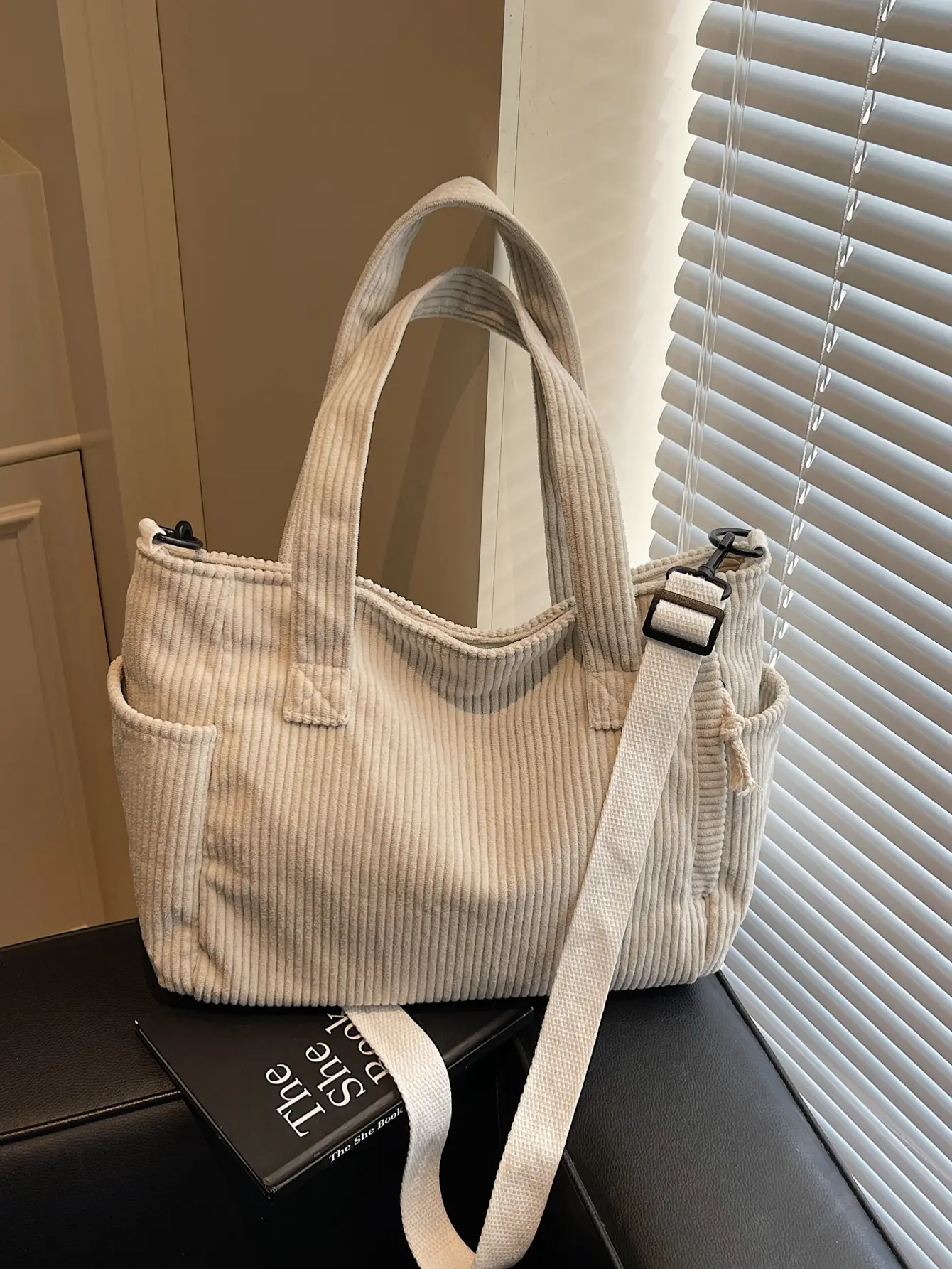 Olive Green Corduroy Women's Commuter Tote Bag Large Capacity