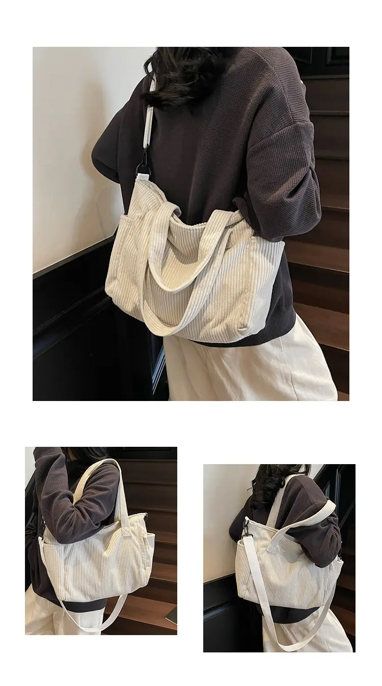 Olive Green Corduroy Women's Commuter Tote Bag Large Capacity — feature 11