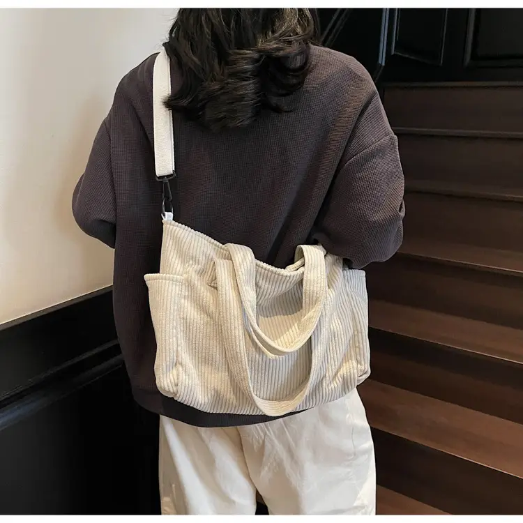 Olive Green Corduroy Women's Commuter Tote Bag Large Capacity — feature 17