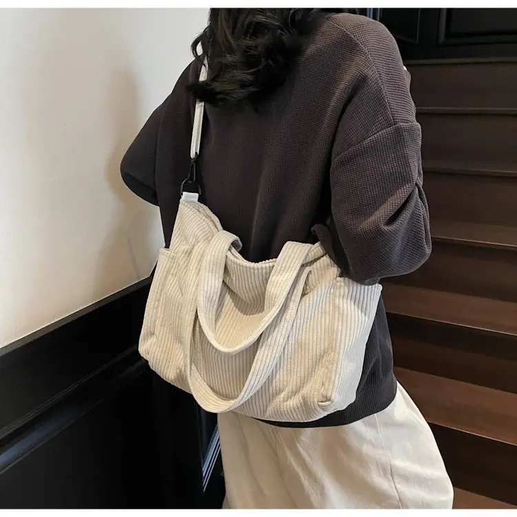 Olive Green Corduroy Women's Commuter Tote Bag Large Capacity — feature 19