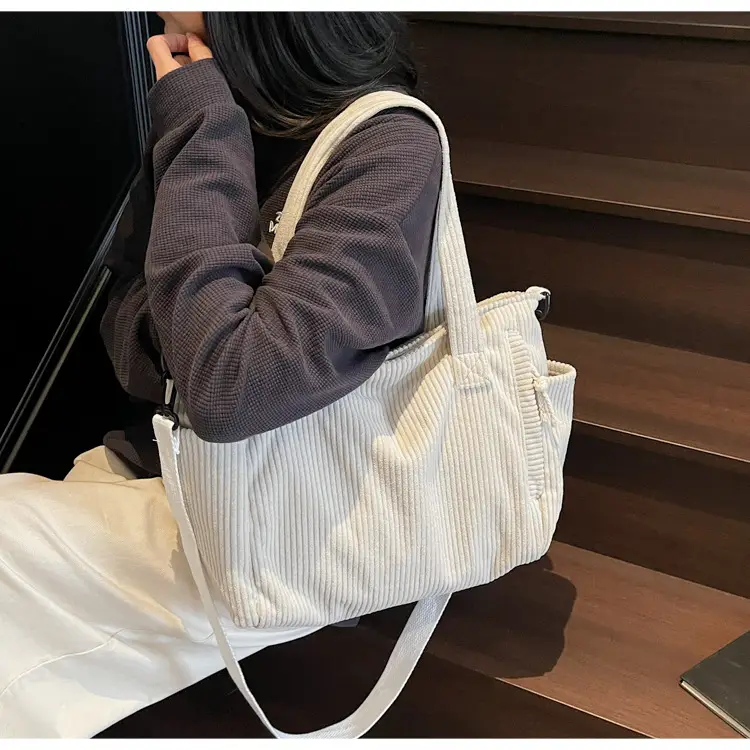 Olive Green Corduroy Women's Commuter Tote Bag Large Capacity — feature 20