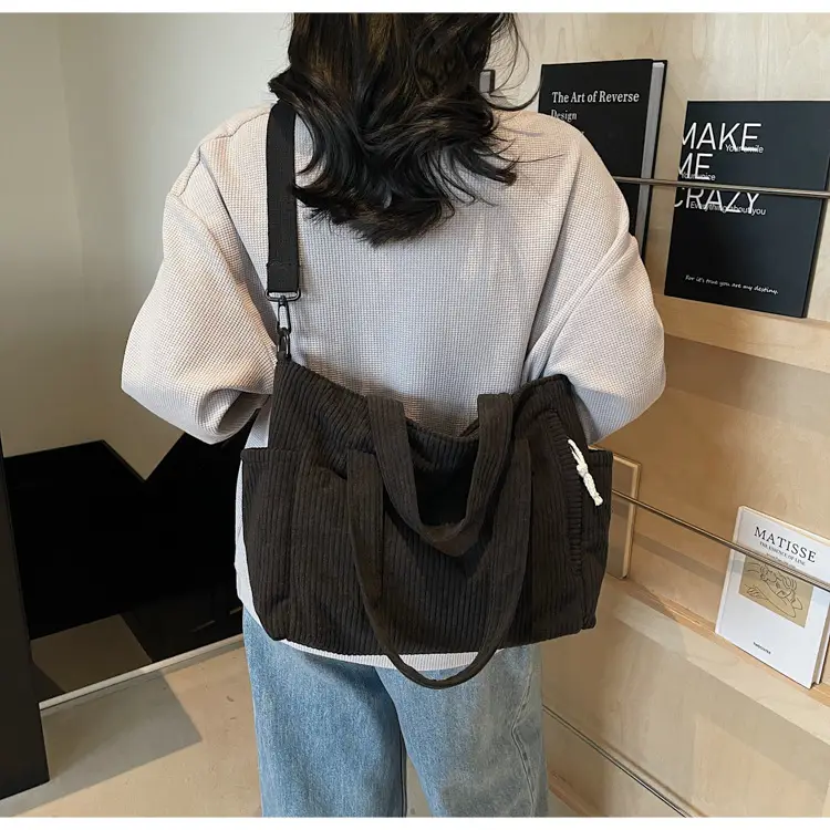 Olive Green Corduroy Women's Commuter Tote Bag Large Capacity — feature 27