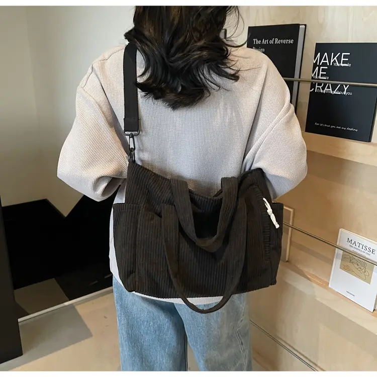 Olive Green Corduroy Women's Commuter Tote Bag Large Capacity — feature 28