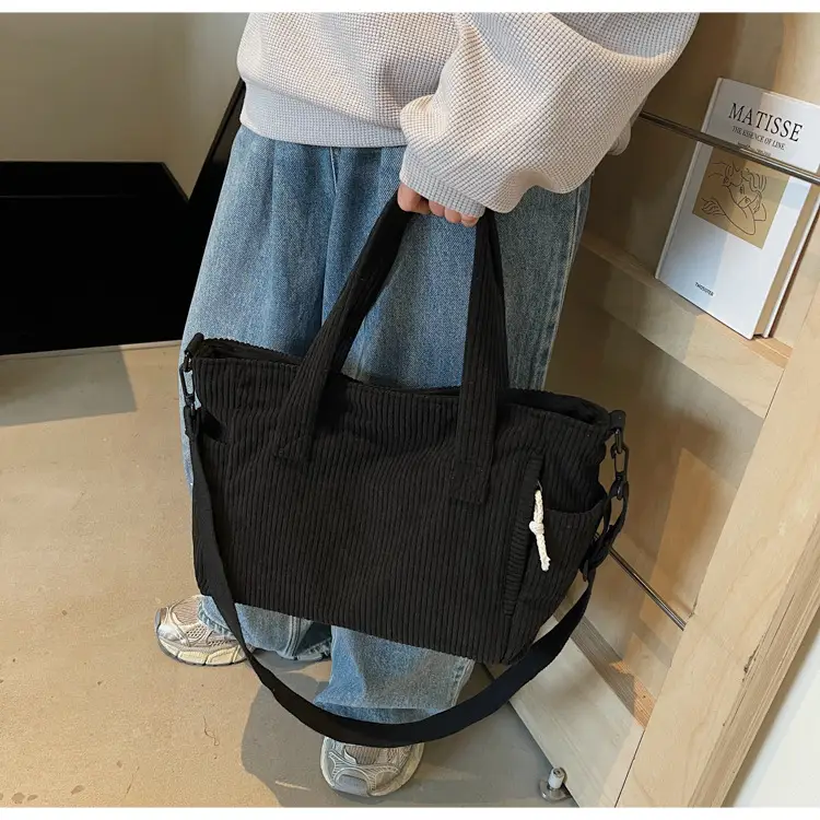 Olive Green Corduroy Women's Commuter Tote Bag Large Capacity — feature 29