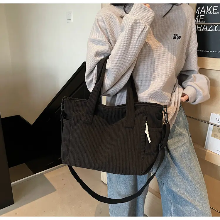 Olive Green Corduroy Women's Commuter Tote Bag Large Capacity — feature 30