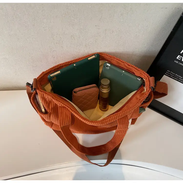 Olive Green Corduroy Women's Commuter Tote Bag Large Capacity — feature 36