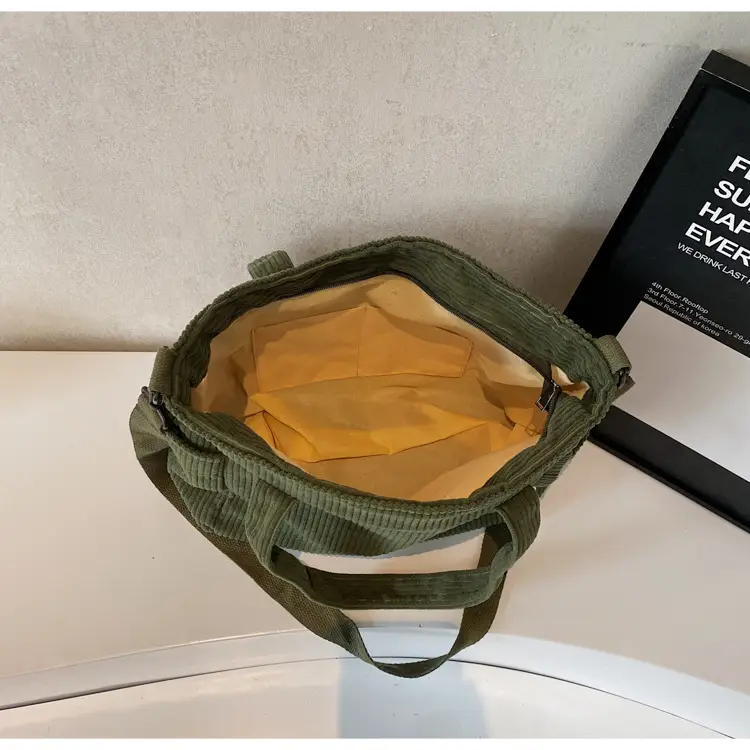 Olive Green Corduroy Women's Commuter Tote Bag Large Capacity — feature 38