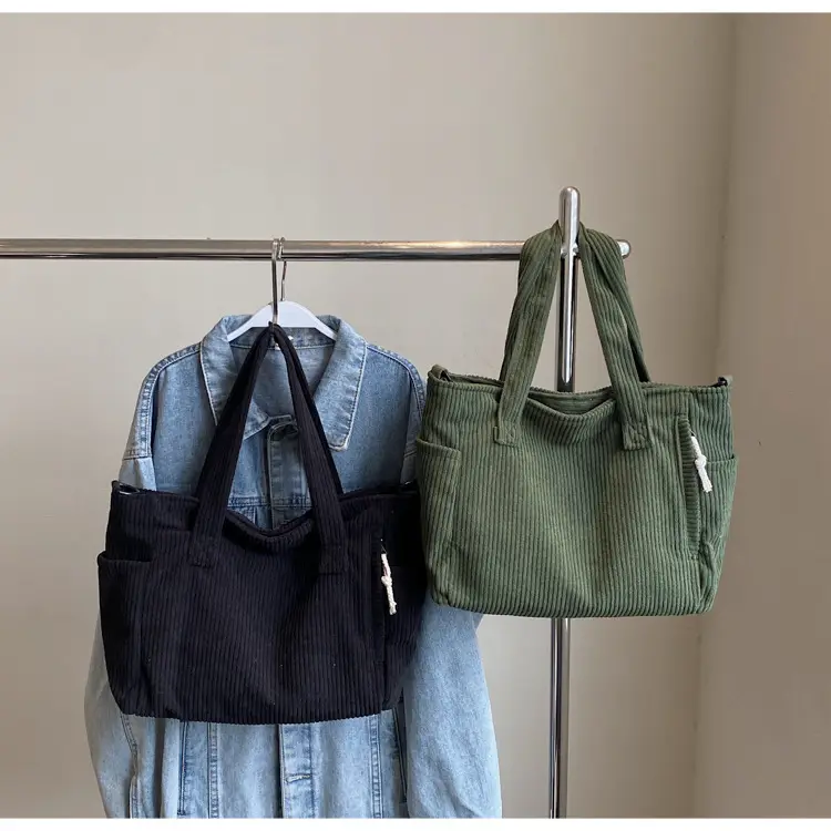 Olive Green Corduroy Women's Commuter Tote Bag Large Capacity — feature 40