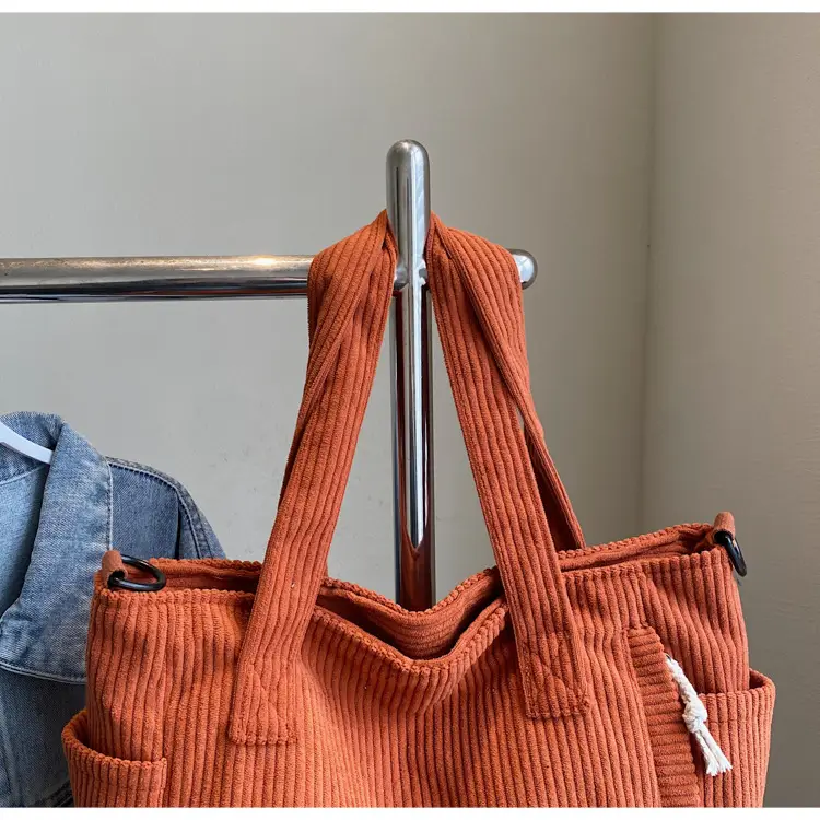 Olive Green Corduroy Women's Commuter Tote Bag Large Capacity — feature 42