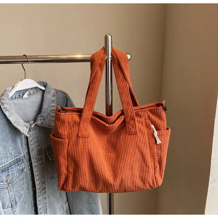 Olive Green Corduroy Women's Commuter Tote Bag Large Capacity — feature 43