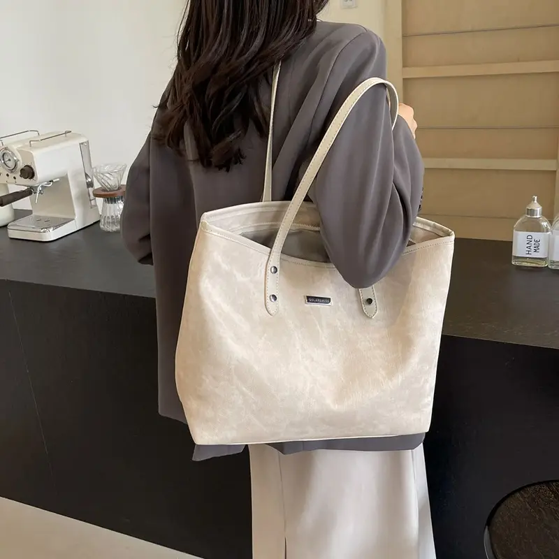 Women's Beige Large Capacity Shoulder Tote Bag 2025 - Image 4