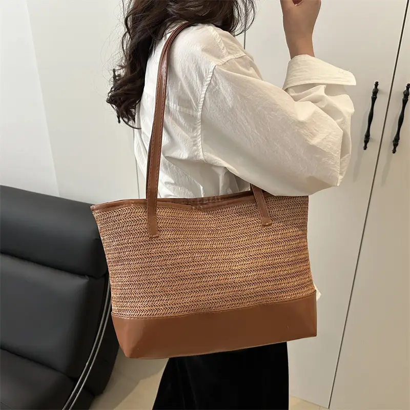 Women Straw Tote Bag Pink 2025 Spring Summer - Image 8