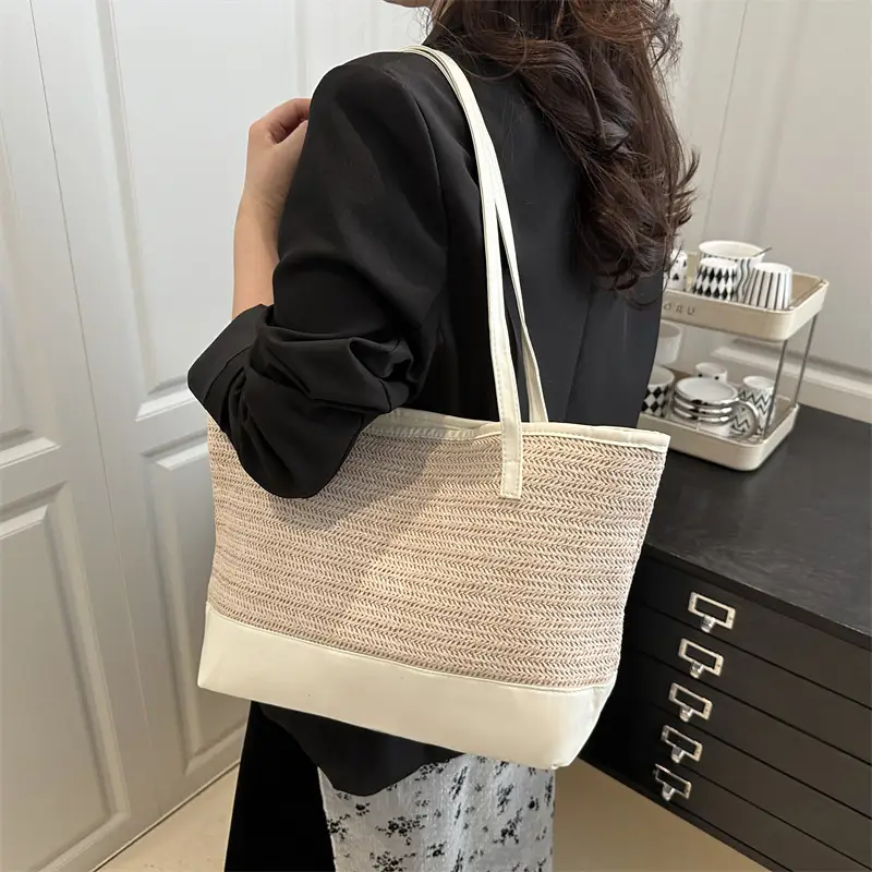 Women Straw Tote Bag Pink 2025 Spring Summer - Image 9