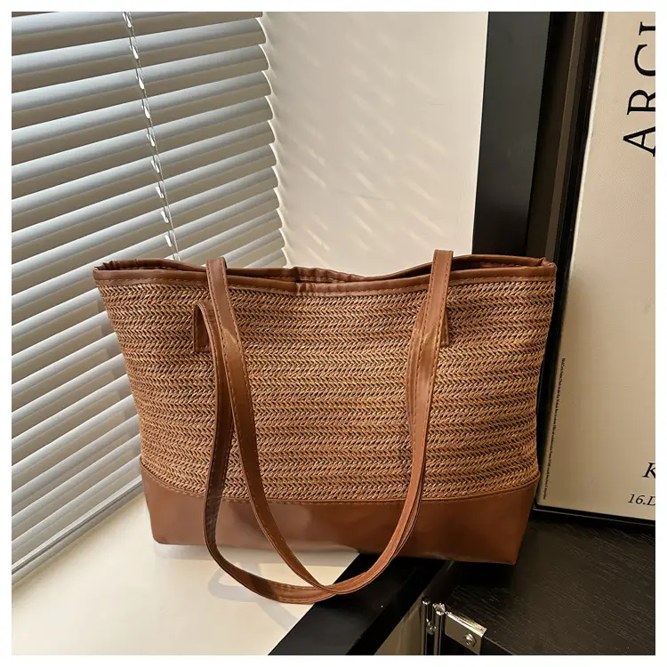 Women Straw Tote Bag Pink 2025 Spring Summer - Image 5