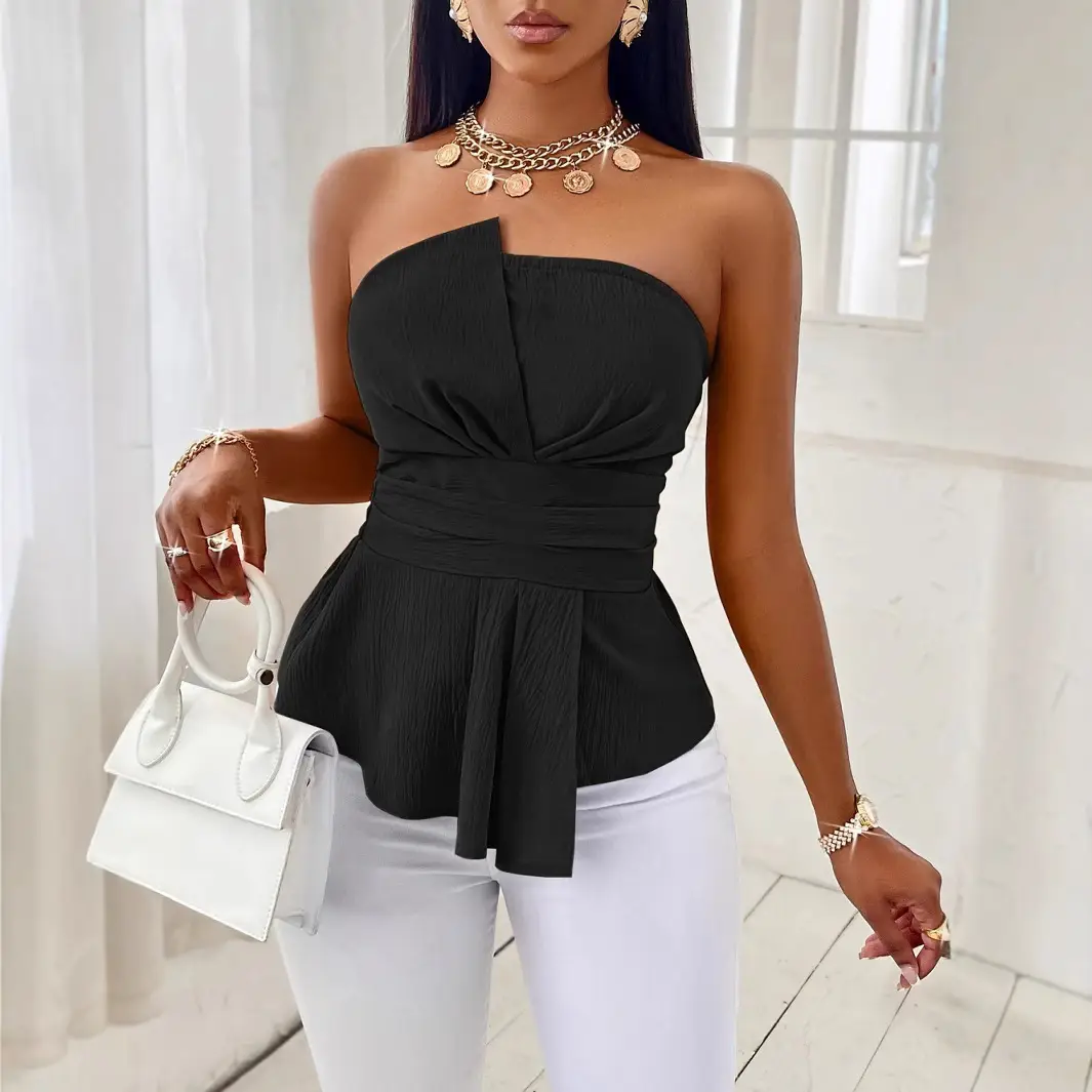 Black Strapless Top Tube Top for Women