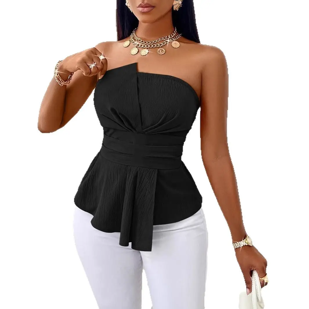 Black Strapless Top Tube Top for Women