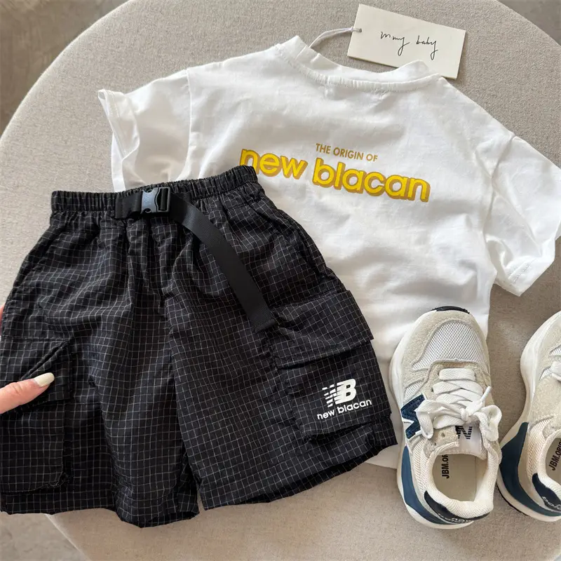 Children's Navy Blue Newbiacon T-Shirt & Beige Shorts Set 2025 - Image 2
