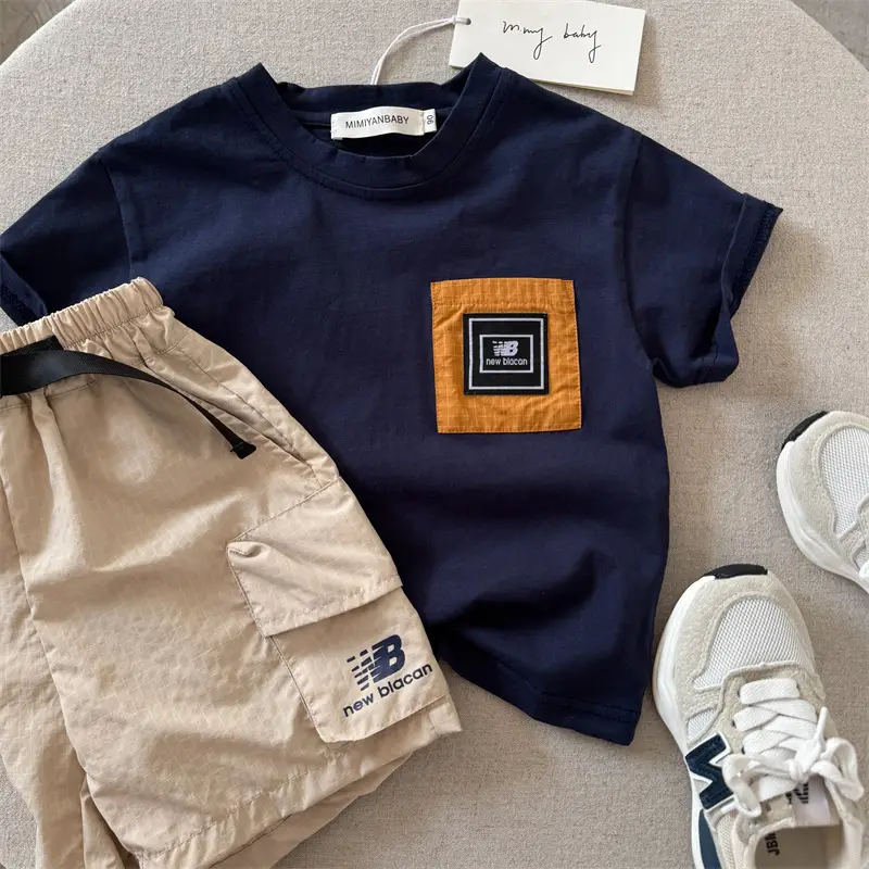 Children's Navy Blue Newbiacon T-Shirt & Beige Shorts Set 2025 - Image 4