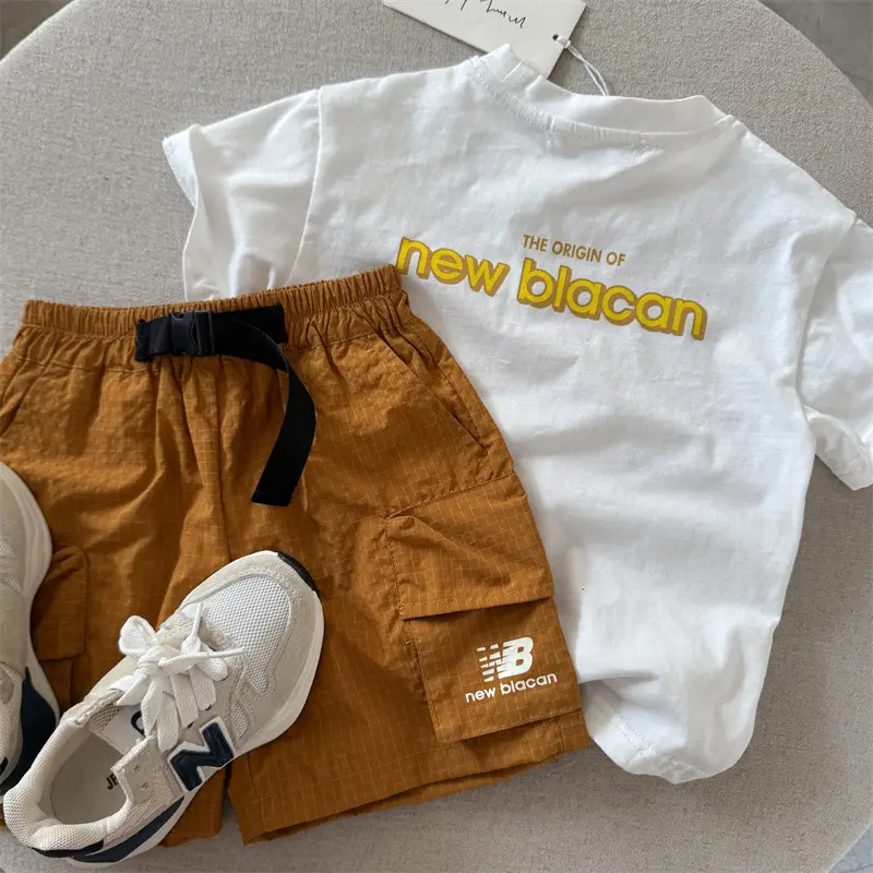 Children's Navy Blue Newbiacon T-Shirt & Beige Shorts Set 2025 — feature 10