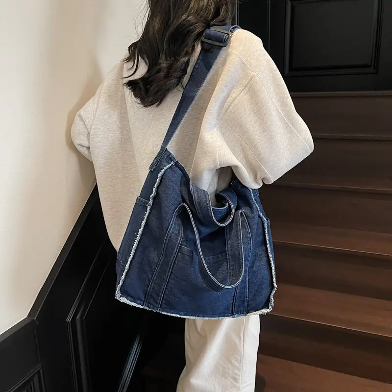 Vintage Denim Shoulder Bag Large Capacity Women - Image 7