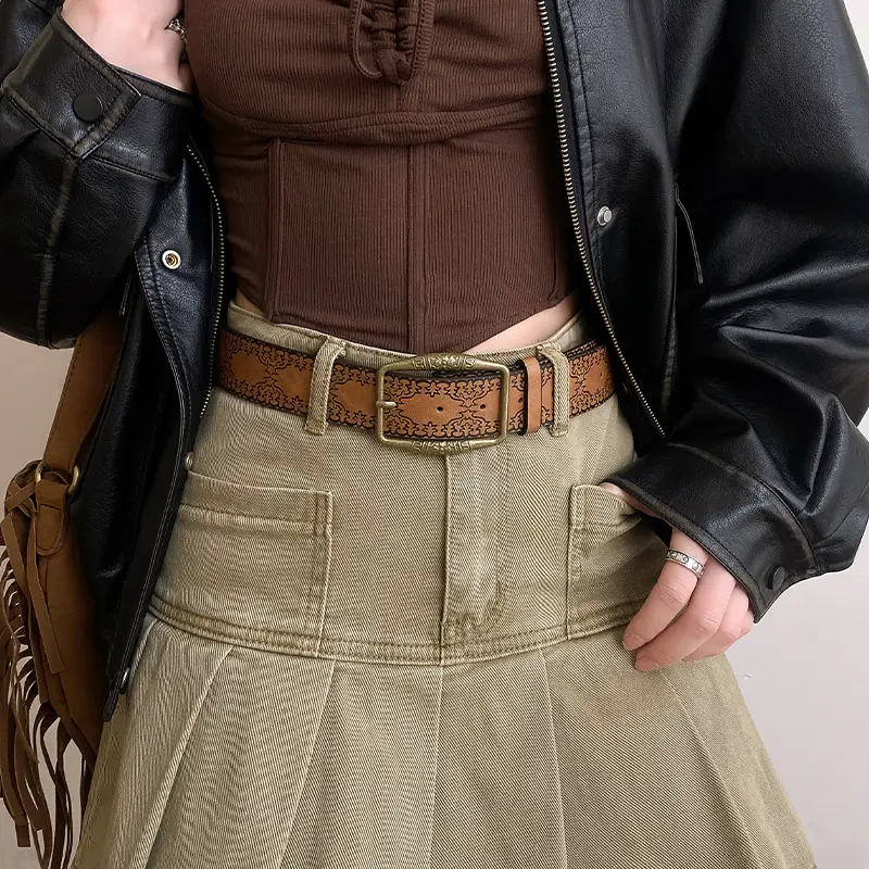 Women Retro Copper Buckle Belt with Skirt 2025 - Image 4