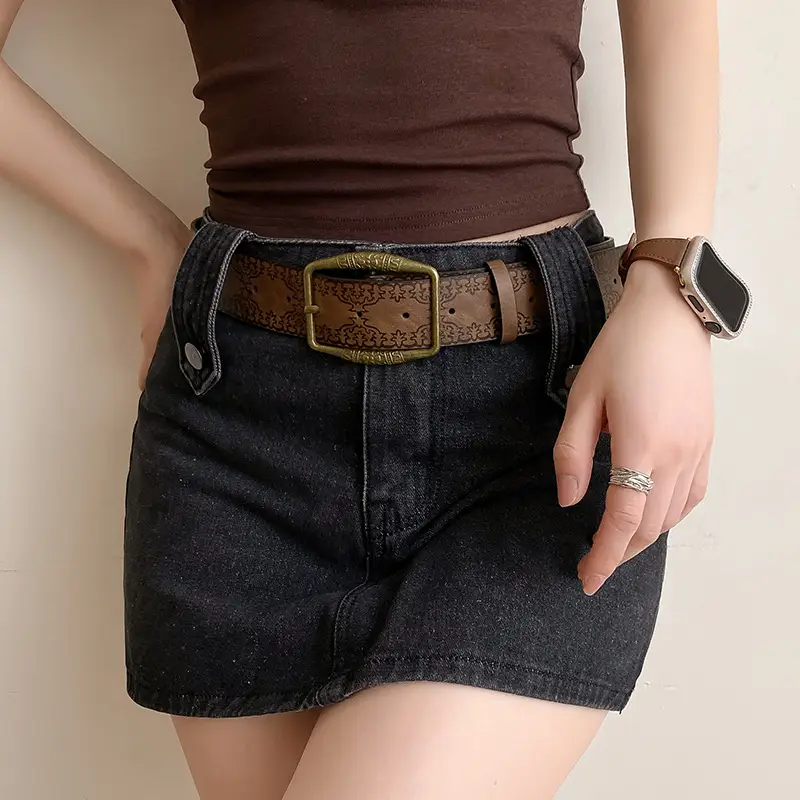 Women Retro Copper Buckle Belt with Skirt 2025 - Image 5