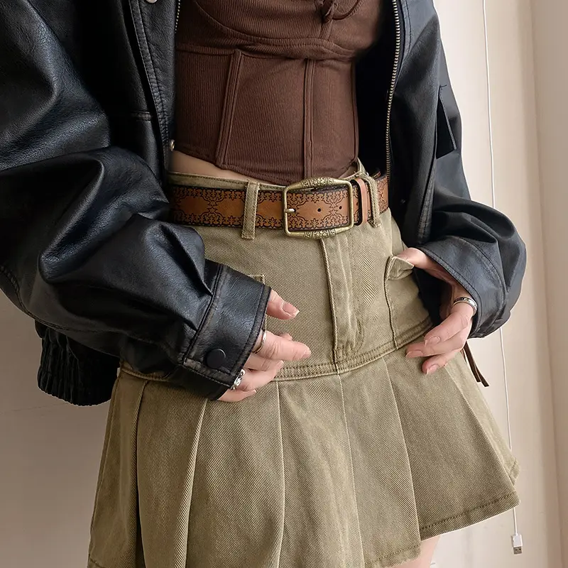 Women Retro Copper Buckle Belt with Skirt 2025 - Image 6