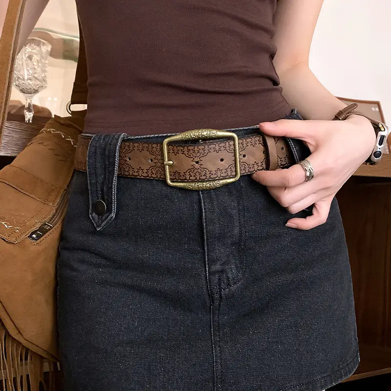 Women Retro Copper Buckle Belt with Skirt 2025 - Image 7