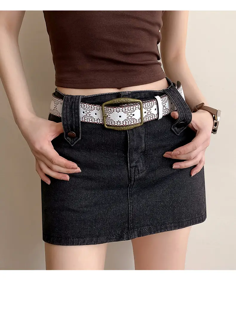 Women Retro Copper Buckle Belt with Skirt 2025 — feature 10