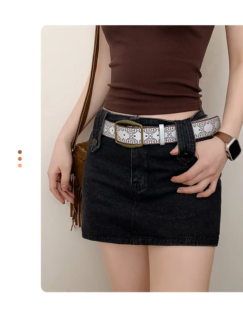Women Retro Copper Buckle Belt with Skirt 2025 — feature 8