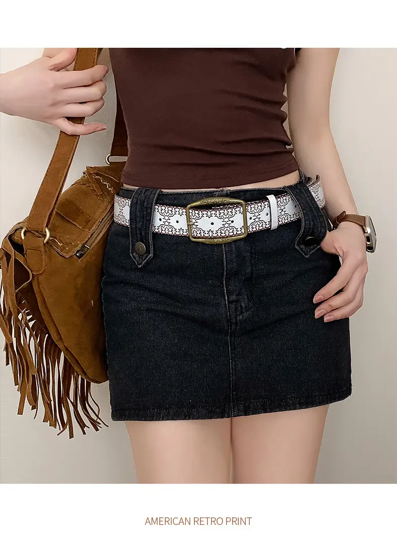 Women Retro Copper Buckle Belt with Skirt 2025 — feature 9
