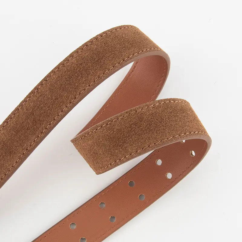 Frosted Suede Women's Belt Double Row Holes Brown - Image 15