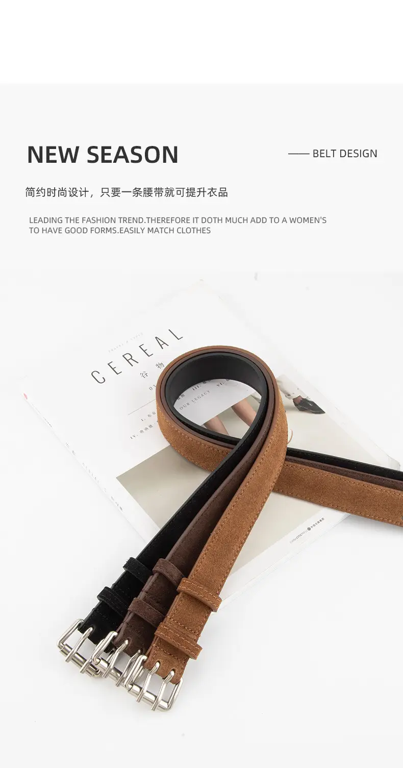 Frosted Suede Women's Belt Double Row Holes Brown — feature 4