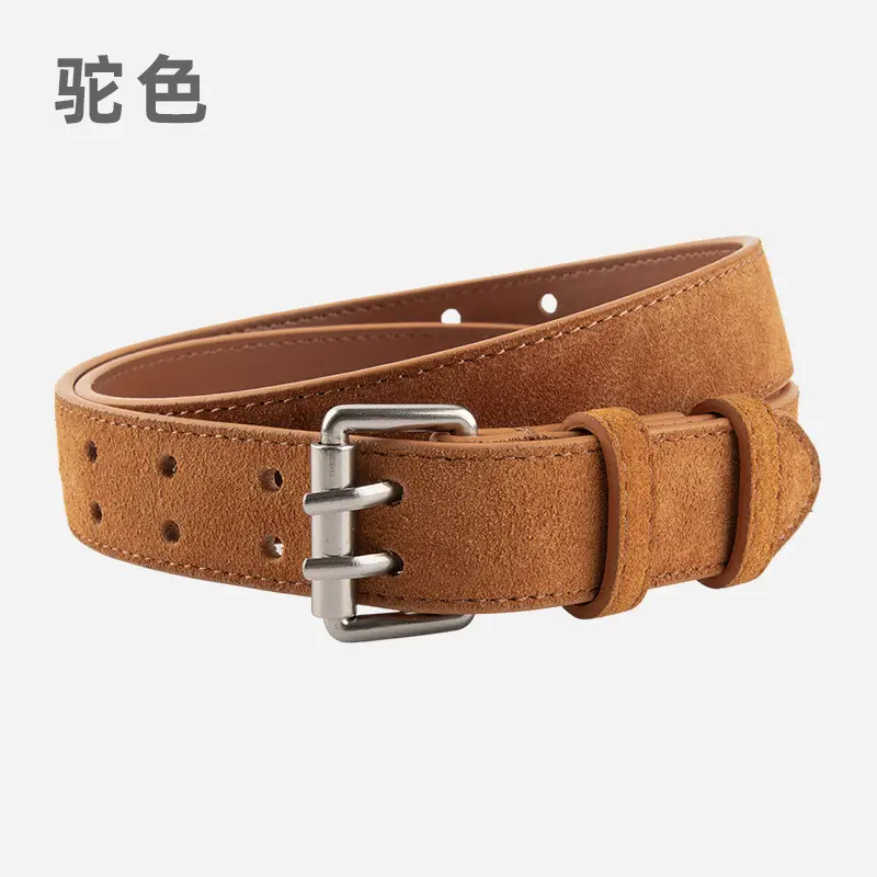 Frosted Suede Women's Belt Double Row Holes Brown - Image 10
