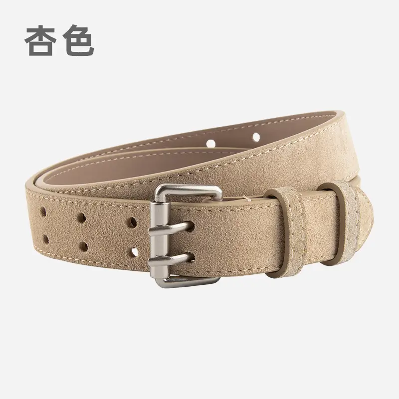 Frosted Suede Women's Belt Double Row Holes Brown - Image 11