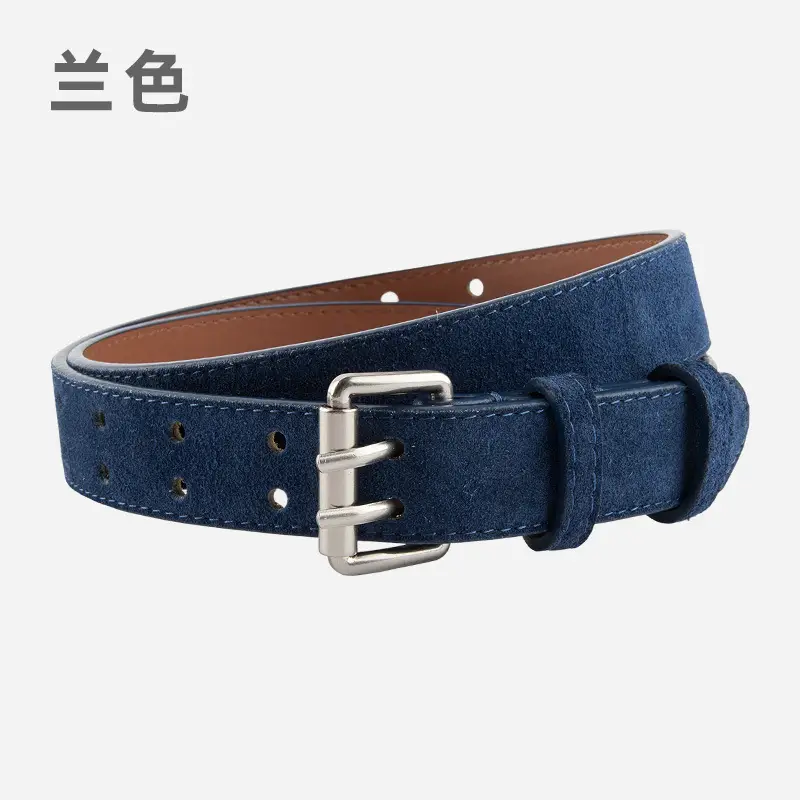Frosted Suede Women's Belt Double Row Holes Brown - Image 5