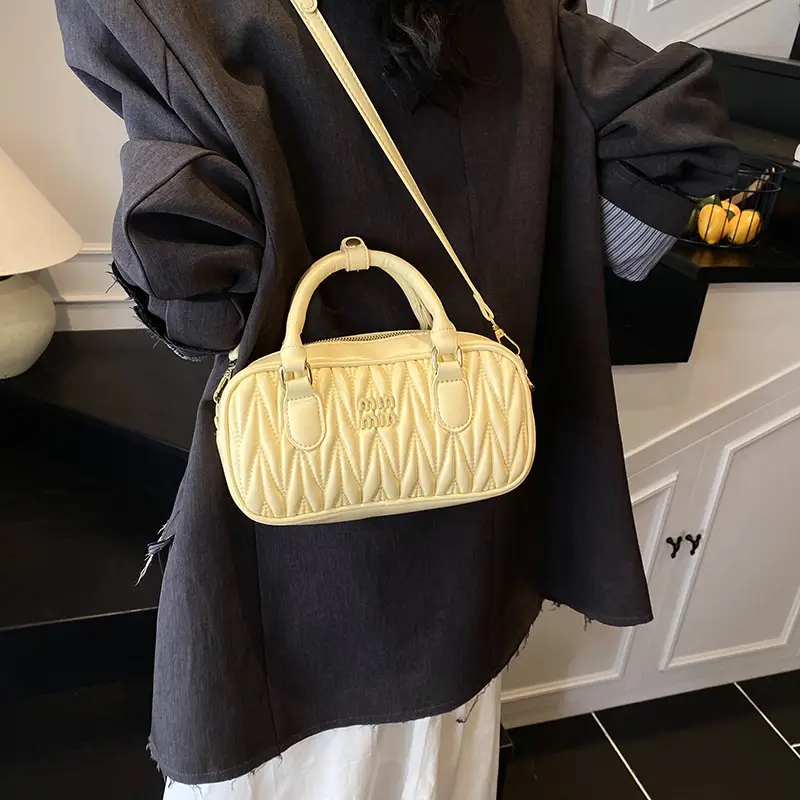 Red Pleated Handbag Women's Boston Bag Shoulder Crossbody