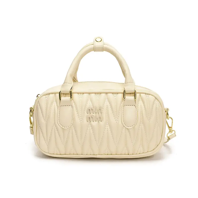 Red Pleated Handbag Women's Boston Bag Shoulder Crossbody