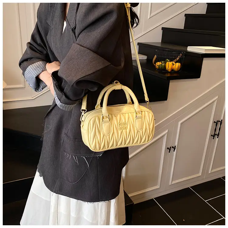 Red Pleated Handbag Women's Boston Bag Shoulder Crossbody — feature 18