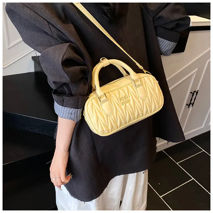 Red Pleated Handbag Women's Boston Bag Shoulder Crossbody — feature 19