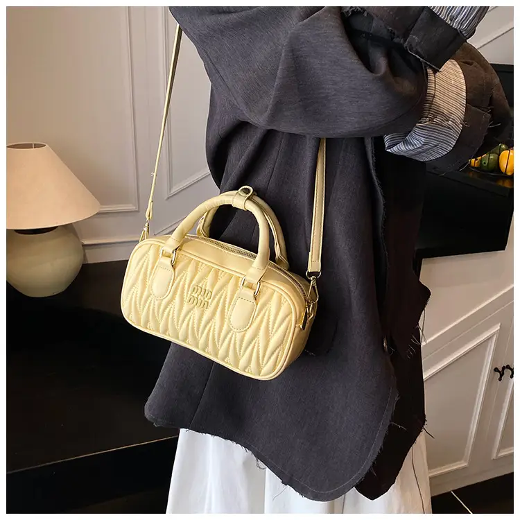 Red Pleated Handbag Women's Boston Bag Shoulder Crossbody — feature 20