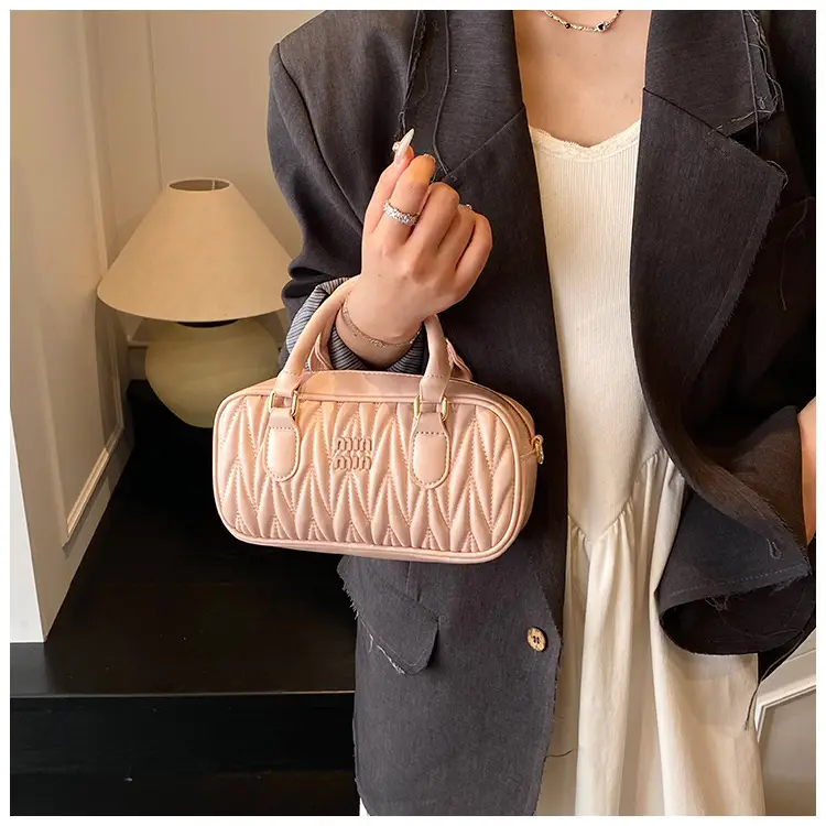 Red Pleated Handbag Women's Boston Bag Shoulder Crossbody — feature 21