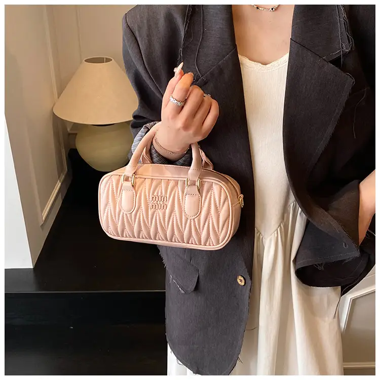 Red Pleated Handbag Women's Boston Bag Shoulder Crossbody — feature 22
