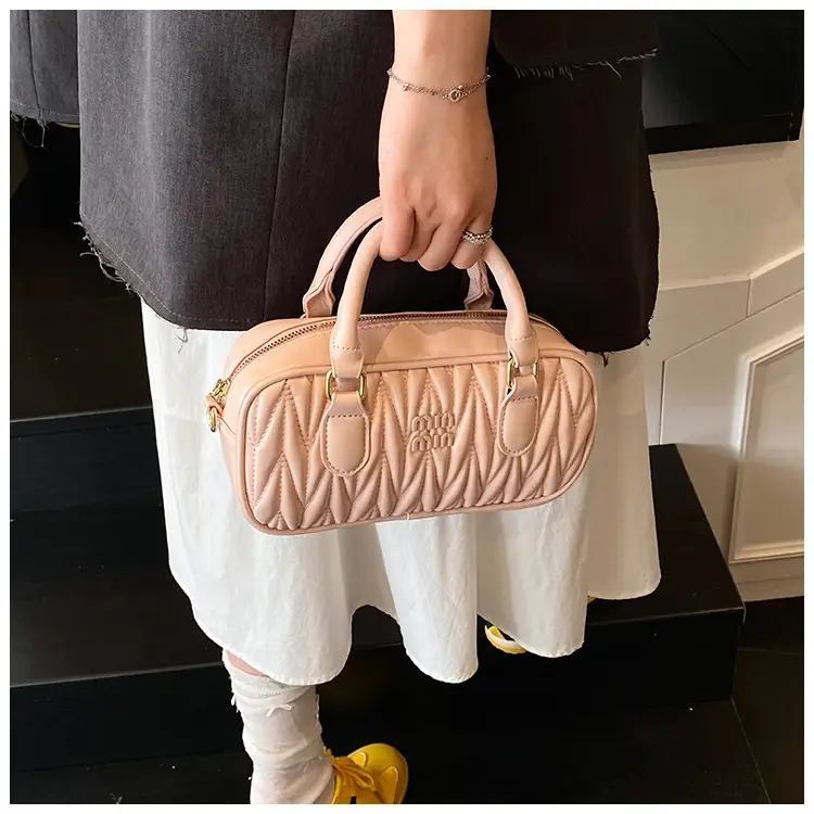 Red Pleated Handbag Women's Boston Bag Shoulder Crossbody — feature 23