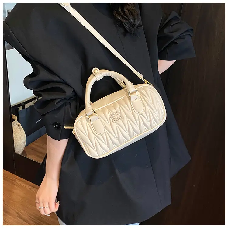 Red Pleated Handbag Women's Boston Bag Shoulder Crossbody — feature 28