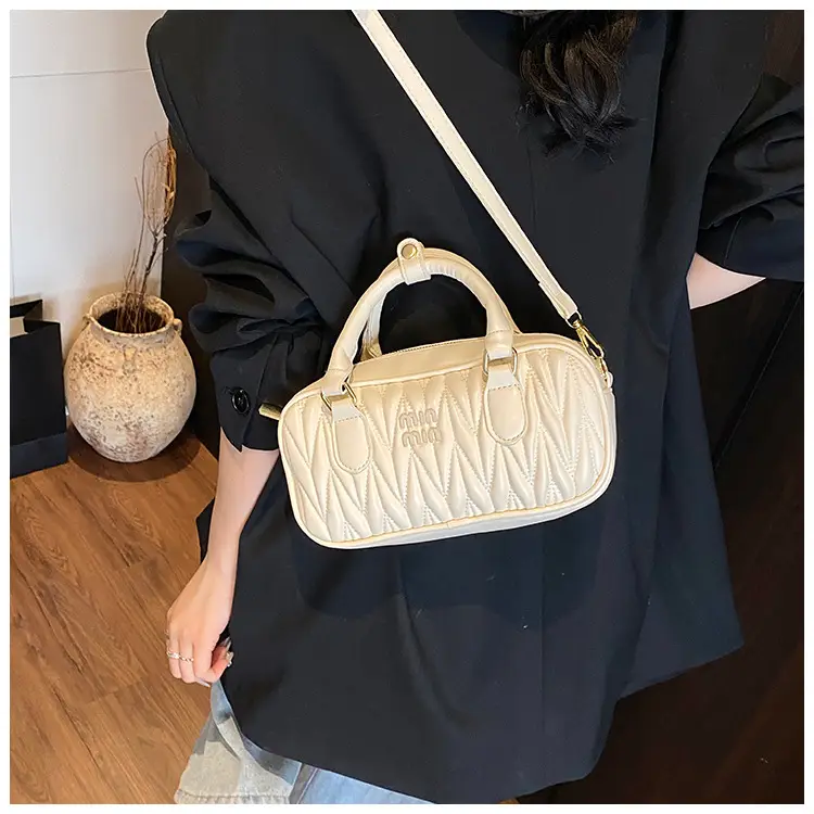 Red Pleated Handbag Women's Boston Bag Shoulder Crossbody — feature 29