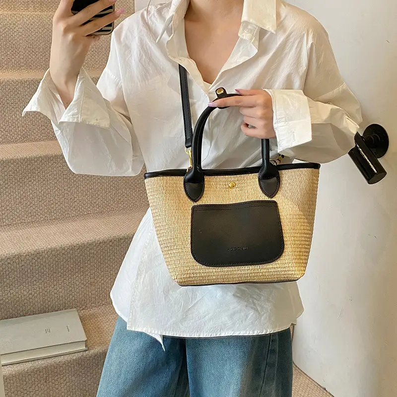 Korean Style Pink Straw Bucket Bag 2025 - Image 5