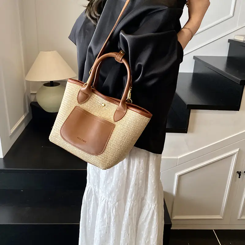 Korean Style Pink Straw Bucket Bag 2025 - Image 6